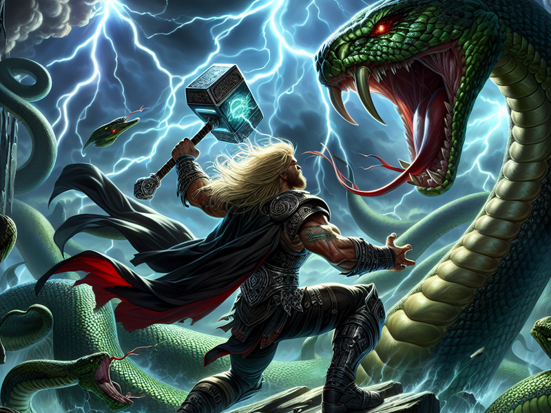 Thor e Jörmungandr em batalha final