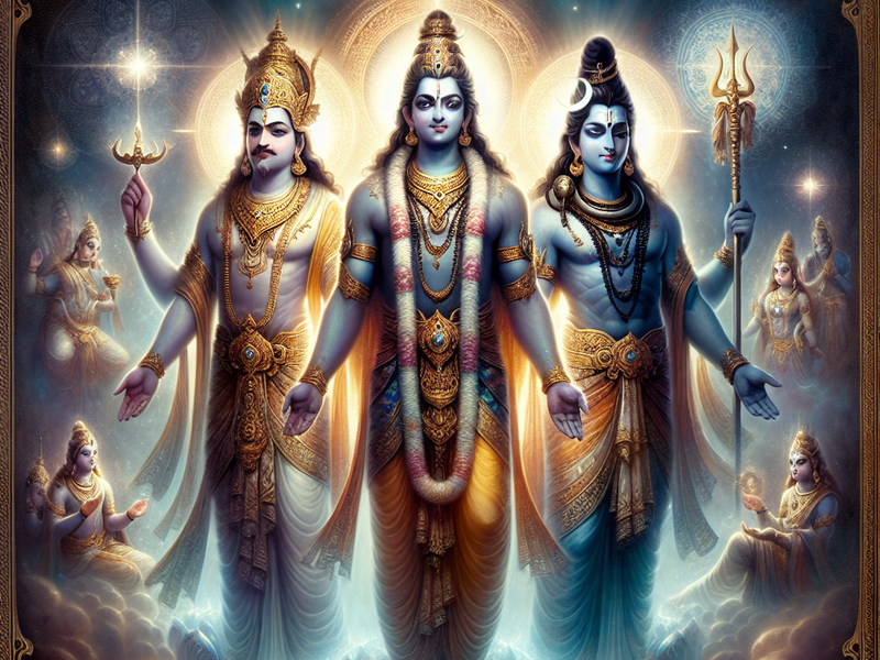 Brahma, Vishnu e Shiva em harmonia cósmica